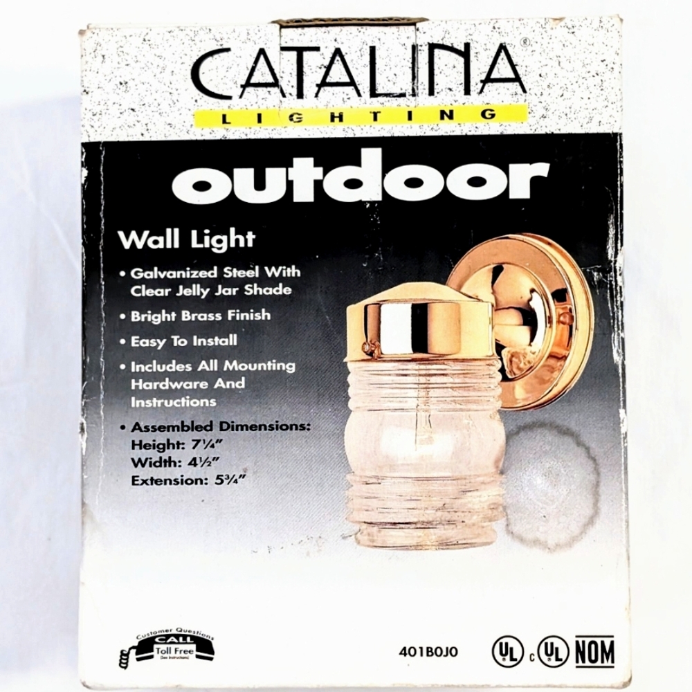 Vintage Catalina Outdoor Wall Light Brass Jelly Jar Porch Lantern New NOS